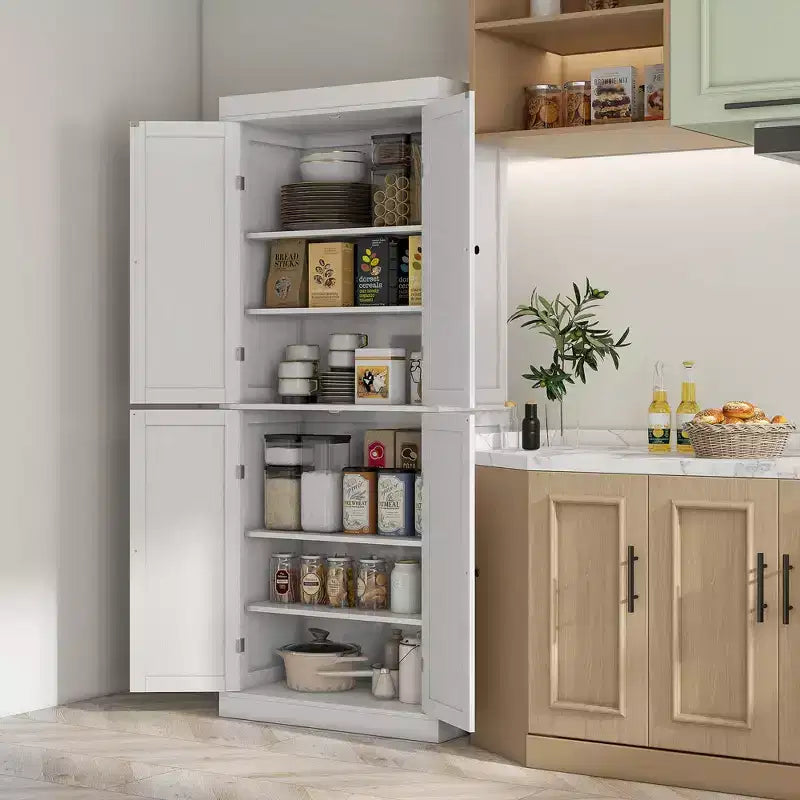 72" Freestanding Kitchen Pantry Cabinet with 2 Doors and Adjustable Shelves