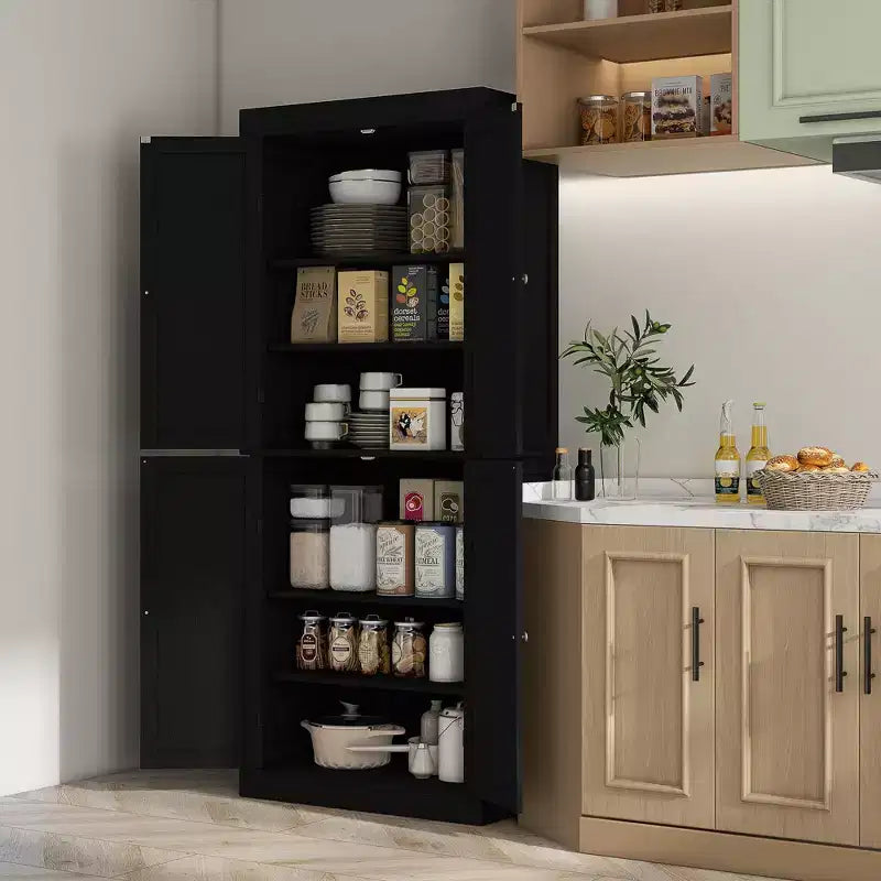 72" Freestanding Kitchen Pantry Cabinet with 2 Doors and Adjustable Shelves