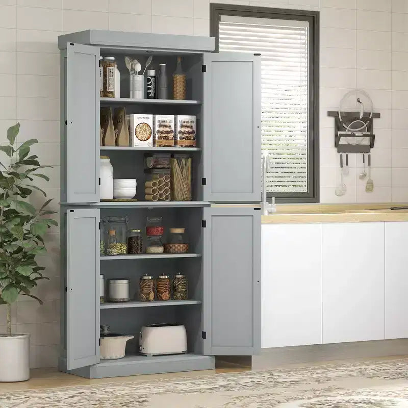 72" Freestanding Kitchen Pantry Cabinet with 2 Doors and Adjustable Shelves