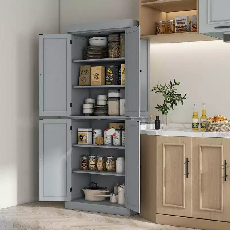 72" Freestanding Kitchen Pantry Cabinet with 2 Doors and Adjustable Shelves