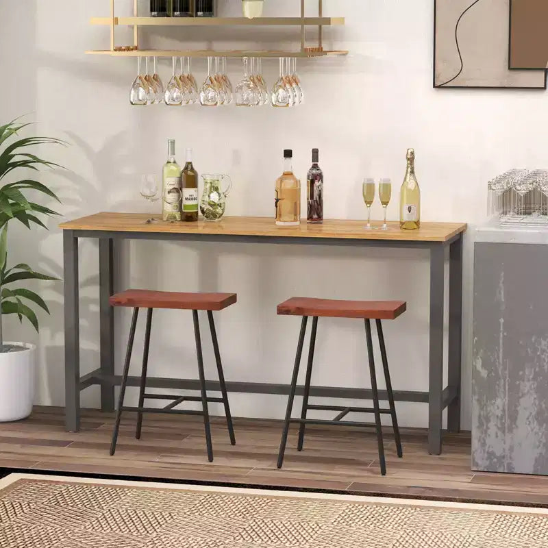 Set of 2 Industrial Saddle Bar Stools with Metal Frame