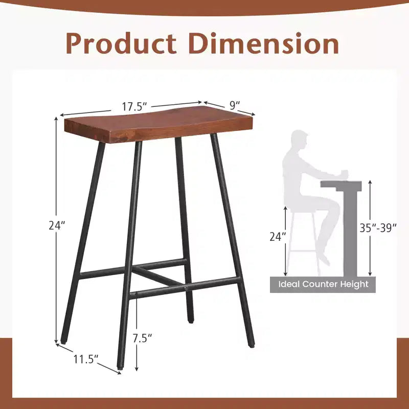 Set of 2 Industrial Saddle Bar Stools with Metal Frame