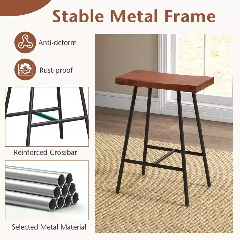 Set of 2 Industrial Saddle Bar Stools with Metal Frame