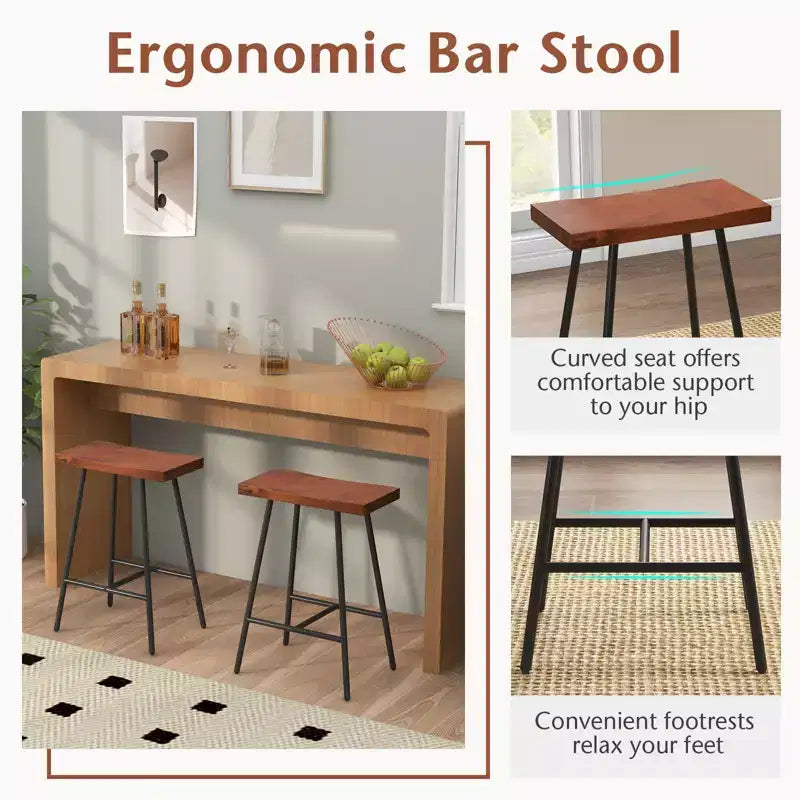 Set of 2 Industrial Saddle Bar Stools with Metal Frame