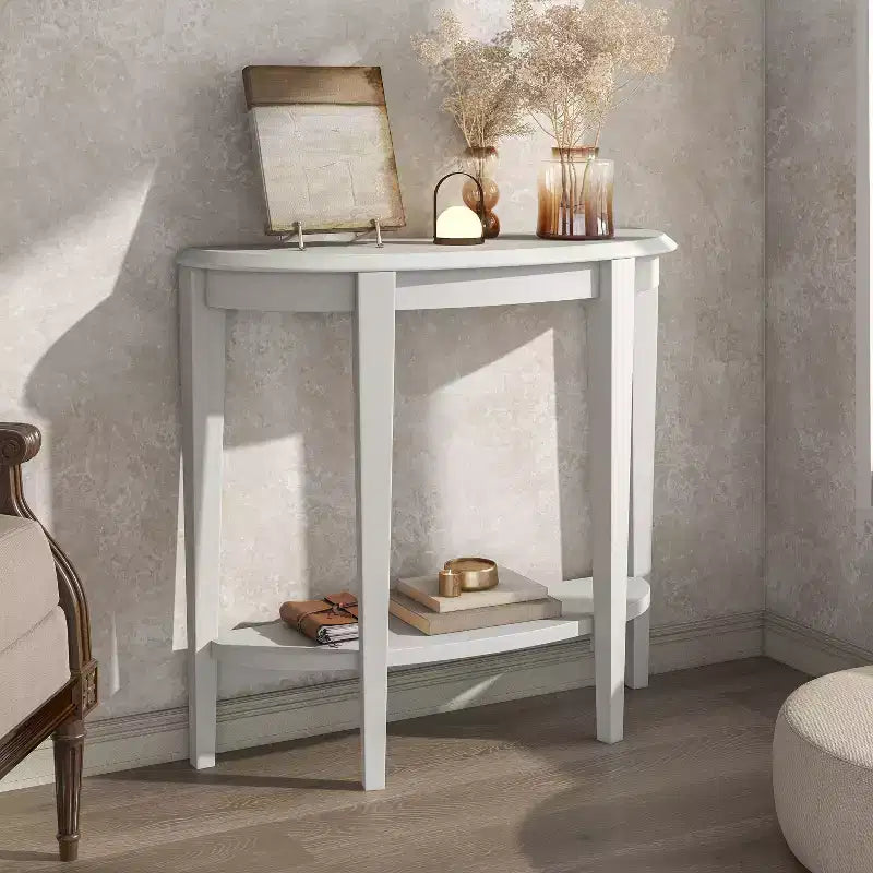 36" Half Moon Console Table with Shelf