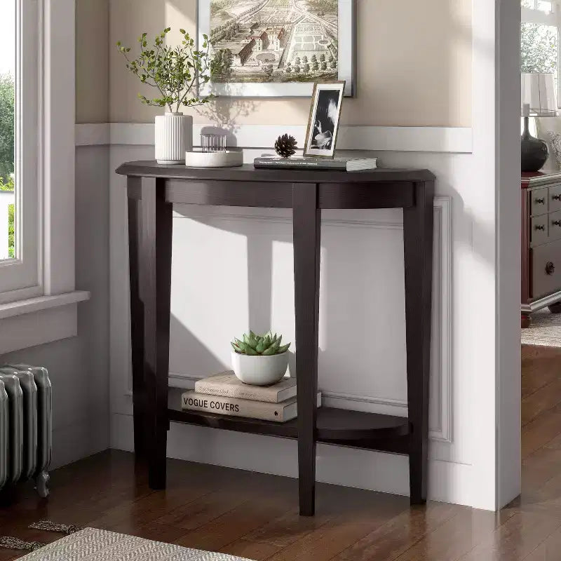 36" Half Moon Console Table with Shelf