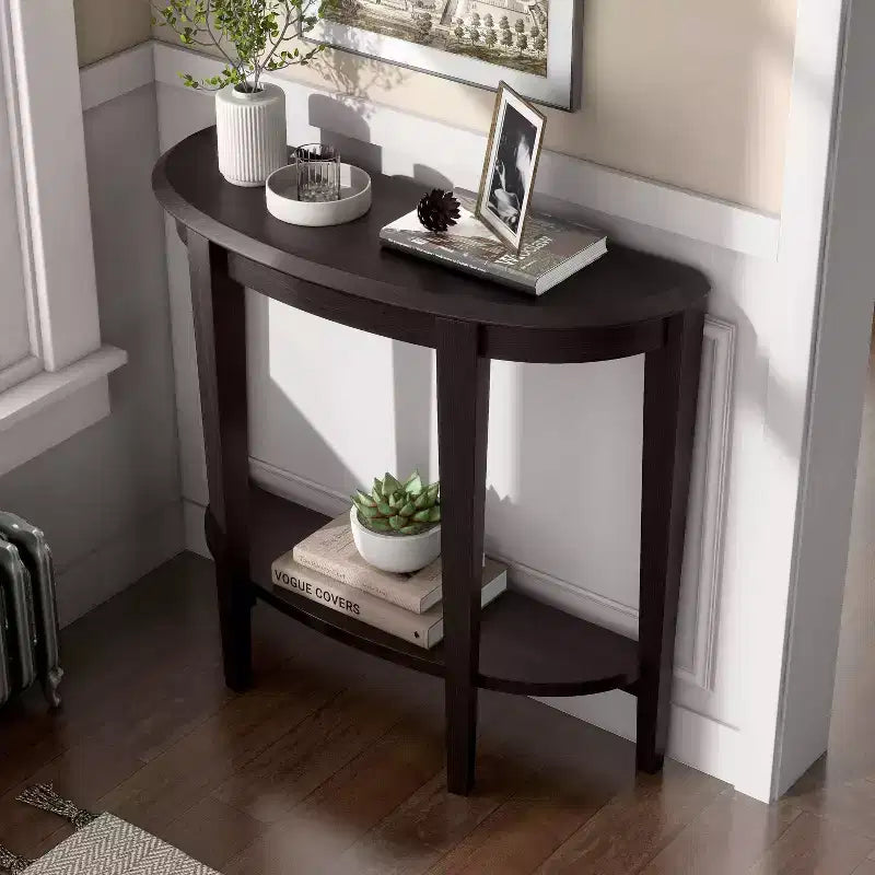 36" Half Moon Console Table with Shelf