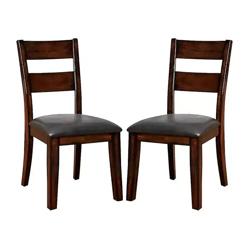 Simple Relax Set of 2 Faux Leather and Wood Dining Side Chairs in Dark Cherry