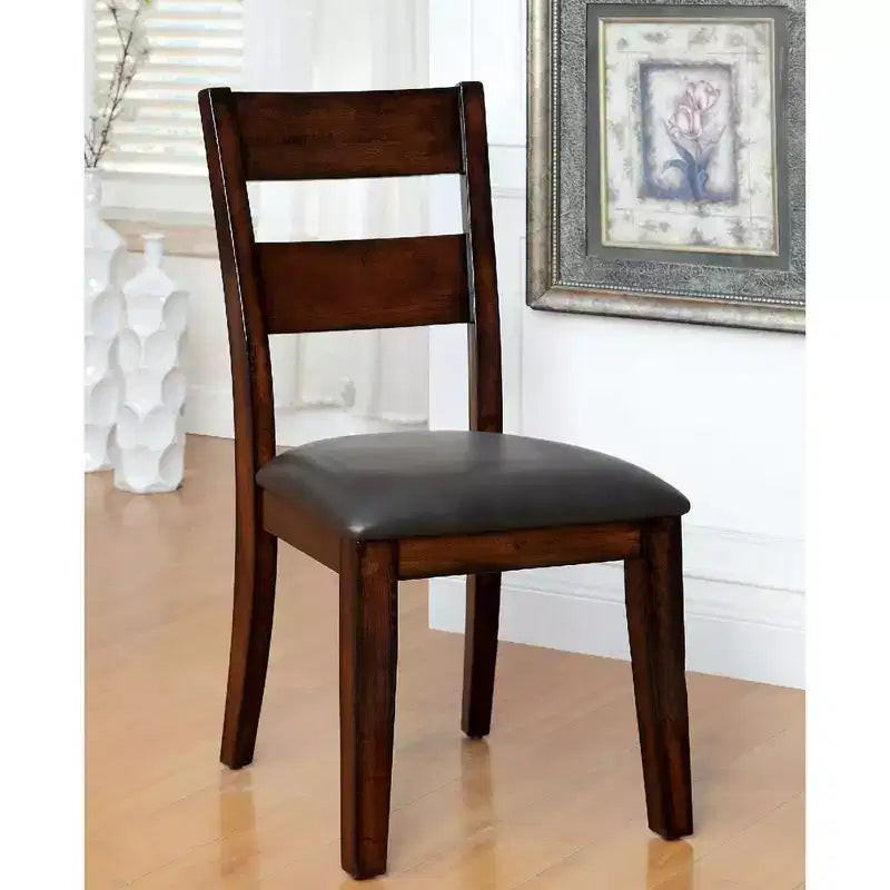 Set of 2 Faux Leather and Wood Dining Side Chairs in Dark Cherry