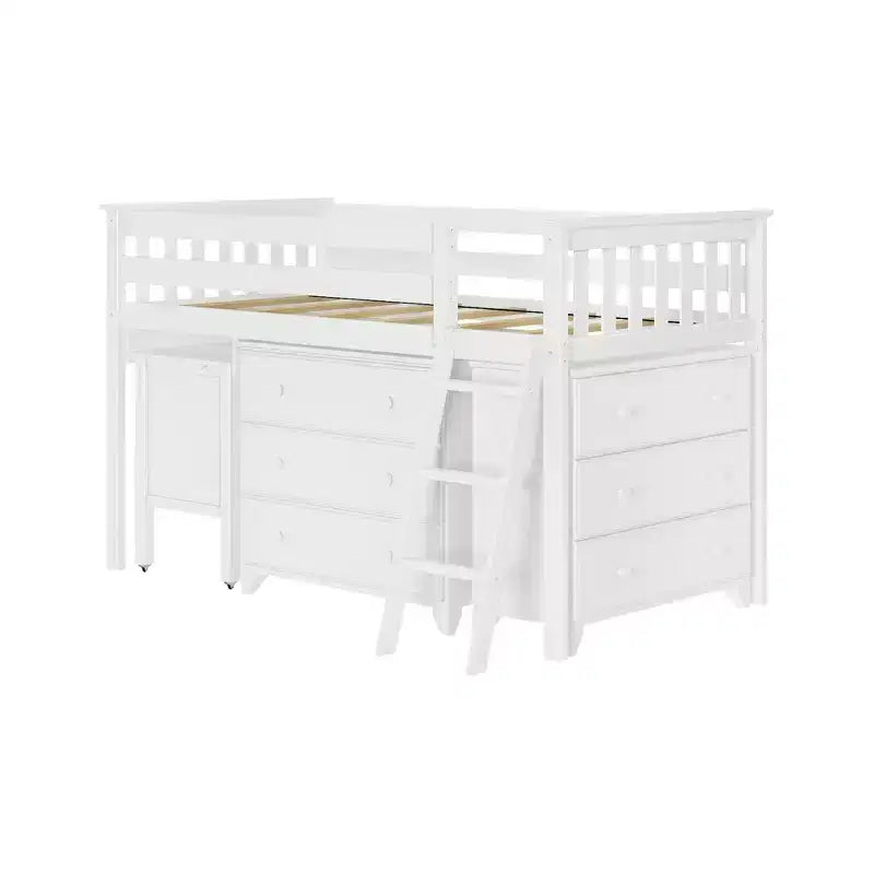 Twin-Size Low Loft Bed with Pull-Out Desk and 3-Drawer Dressers