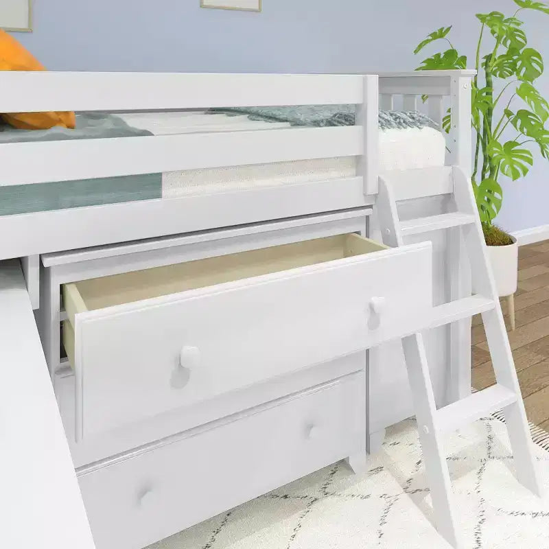 Twin-Size Low Loft Bed with Pull-Out Desk and 3-Drawer Dressers