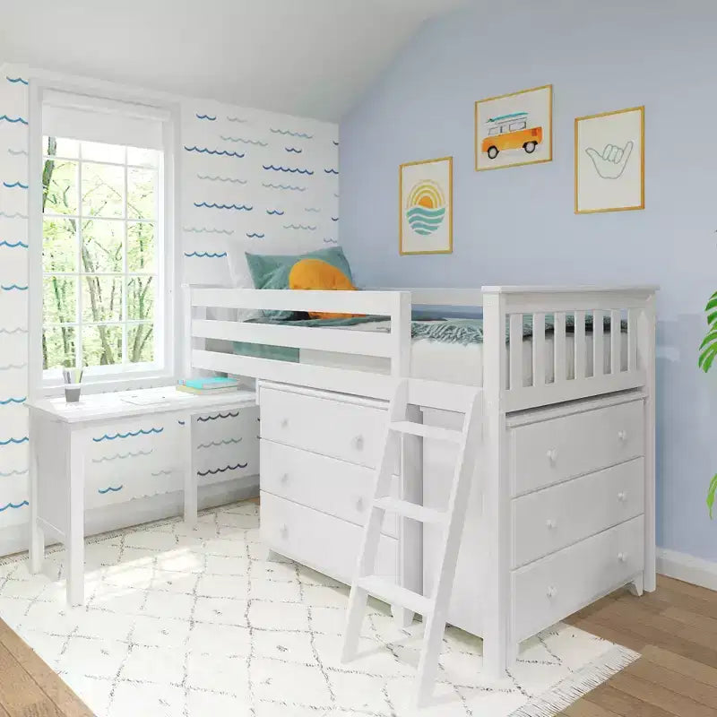 Twin-Size Low Loft Bed with Pull-Out Desk and 3-Drawer Dressers