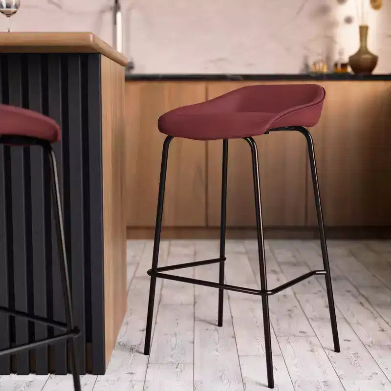 Modern Upholstered Barstool with Iron Frame