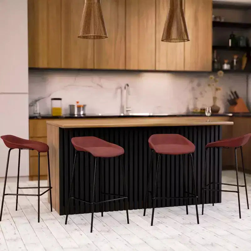 Modern Upholstered Barstool with Iron Frame