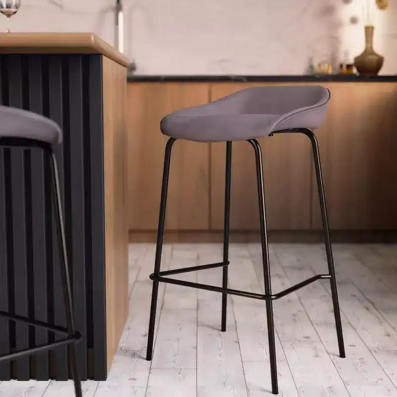 Modern Upholstered Barstool with Iron Frame