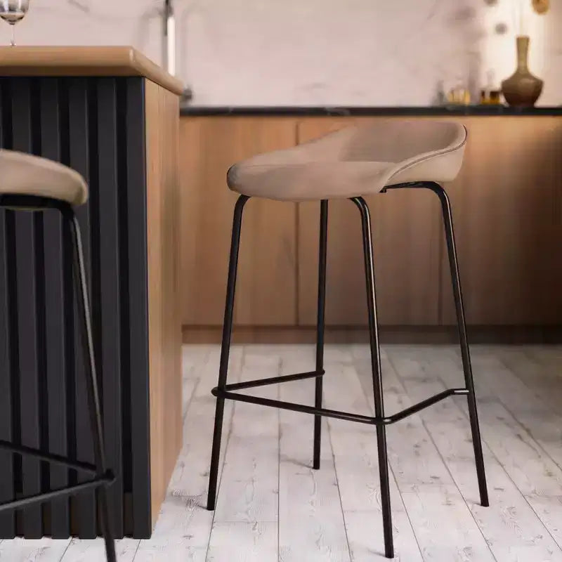 Modern Upholstered Barstool with Iron Frame
