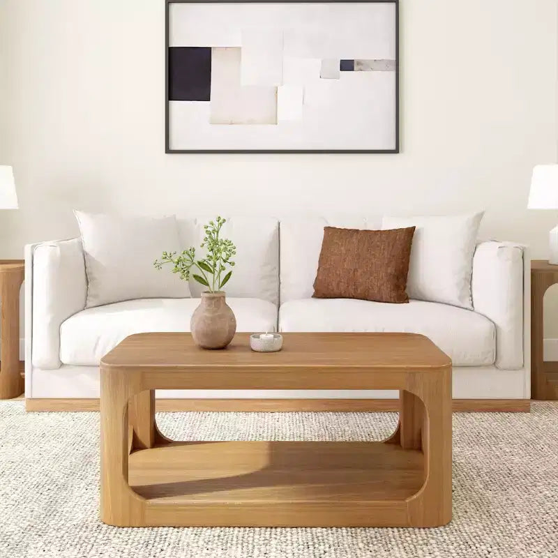 Solid Wood 40" Rectangular Coffee Table with Storage Shelf
