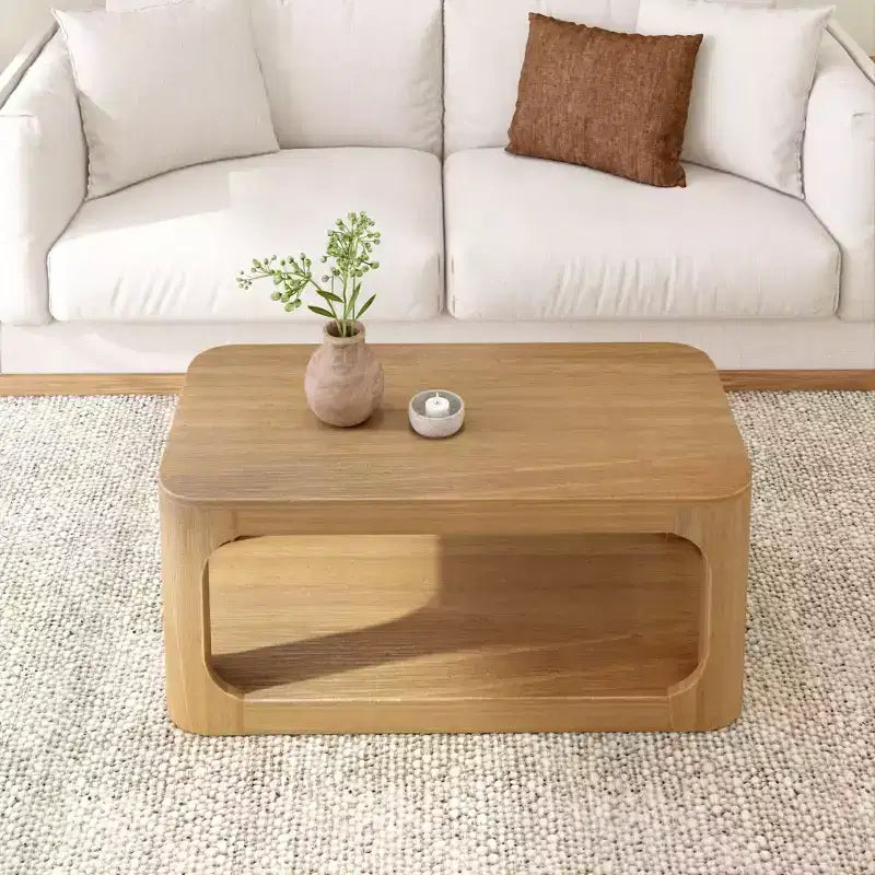 Solid Wood 40" Rectangular Coffee Table with Storage Shelf