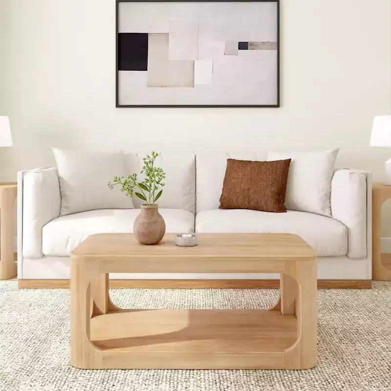 Solid Wood 40" Rectangular Coffee Table with Storage Shelf