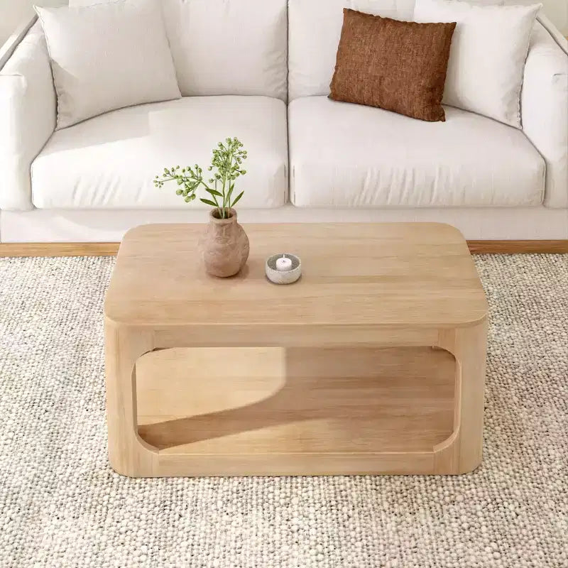 Solid Wood 40" Rectangular Coffee Table with Storage Shelf