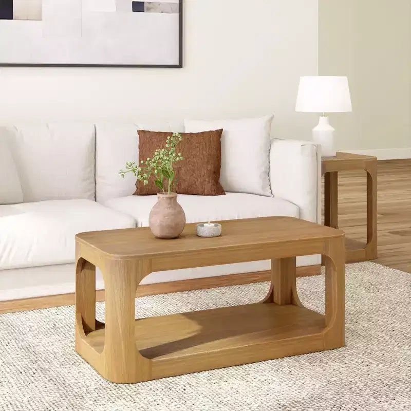 Solid Wood 40" Rectangular Coffee Table with Storage Shelf