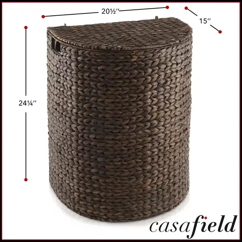 Half Moon Laundry Hamper with Lid and Removable Liner Bag, Woven Water Hyacinth Basket for Clothes and Towels