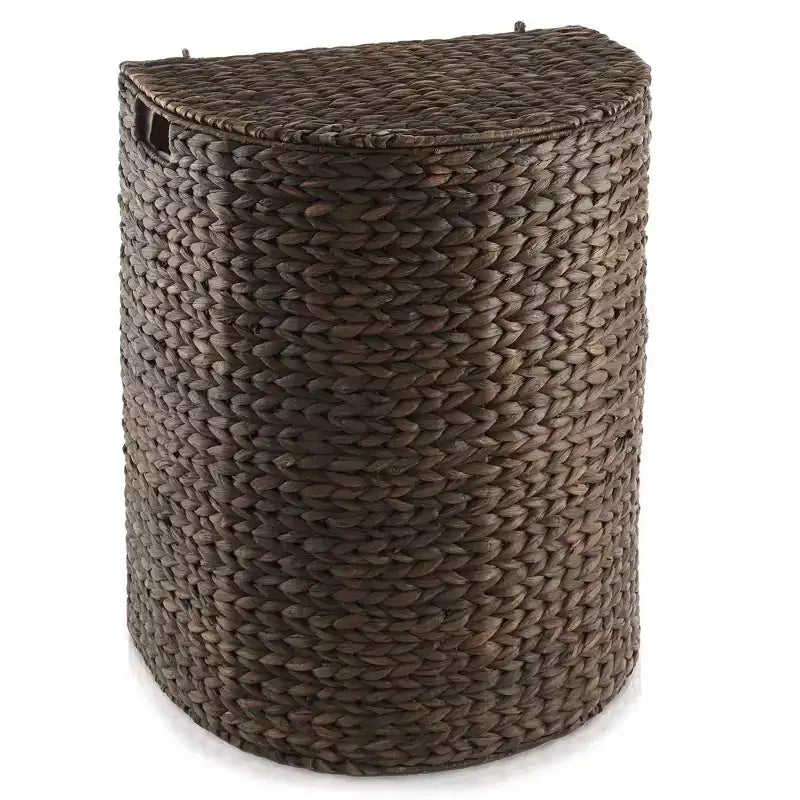 Half Moon Laundry Hamper with Lid and Removable Liner Bag, Woven Water Hyacinth Basket for Clothes and Towels