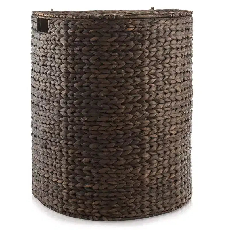 Half Moon Laundry Hamper with Lid and Removable Liner Bag, Woven Water Hyacinth Basket for Clothes and Towels