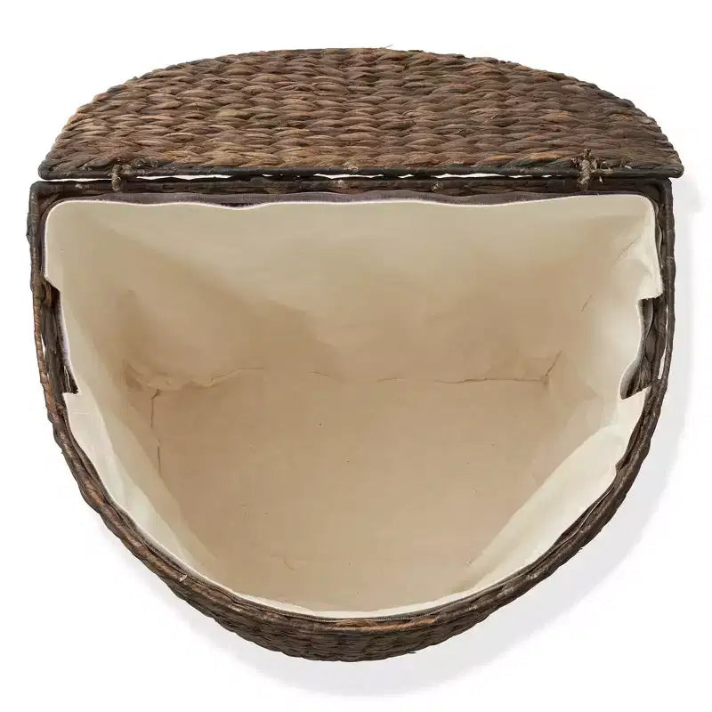 Half Moon Laundry Hamper with Lid and Removable Liner Bag, Woven Water Hyacinth Basket for Clothes and Towels