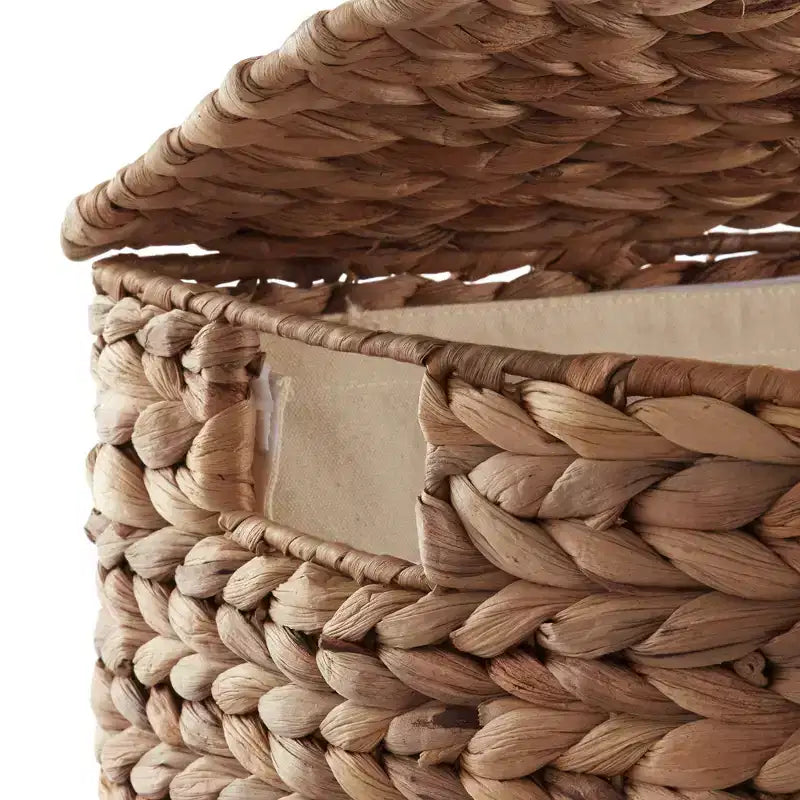Half Moon Laundry Hamper with Lid and Removable Liner Bag, Woven Water Hyacinth Basket for Clothes and Towels