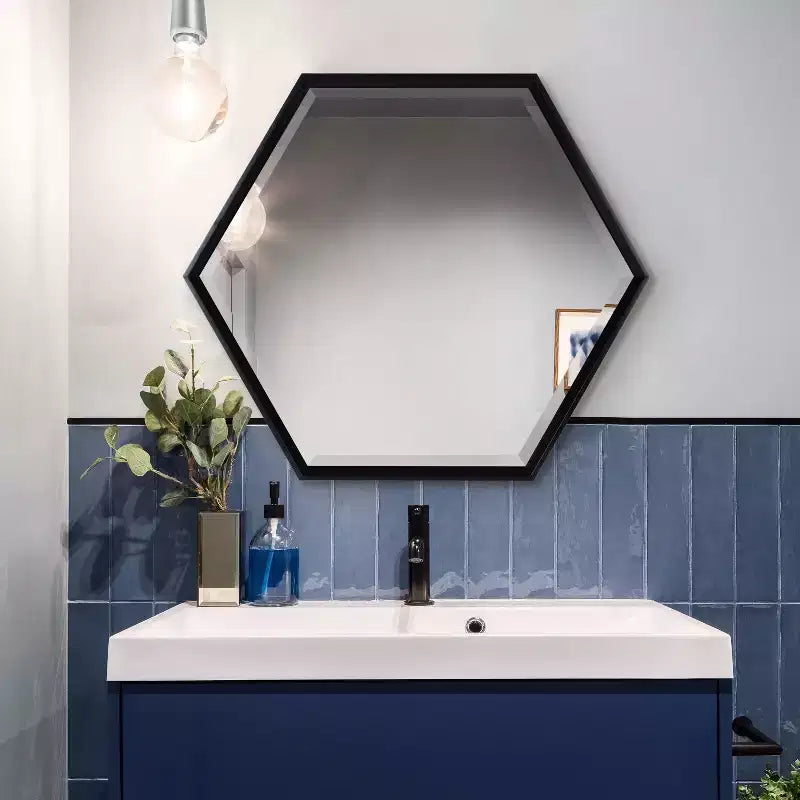 Hexagon Wall Mirror, 22 x 25 Inch, Plastic Frame