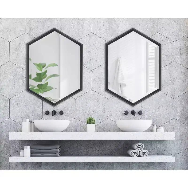 Hexagon Wall Mirror, 22 x 25 Inch, Plastic Frame