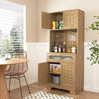 67''/71 Tall Freestanding Hutch Cupboard, Liquor Cabinet Bar, Buffet Cabinet for Kitchen and Dining Room, Natural 4A - ModernLuxe