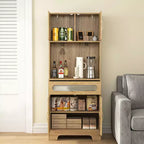 Mobile buffet da cucina a colonna con ante e cassetto, altezza 170/180 cm, naturale