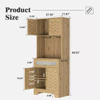 Mobile buffet da cucina a colonna con ante e cassetto, altezza 170/180 cm, naturale