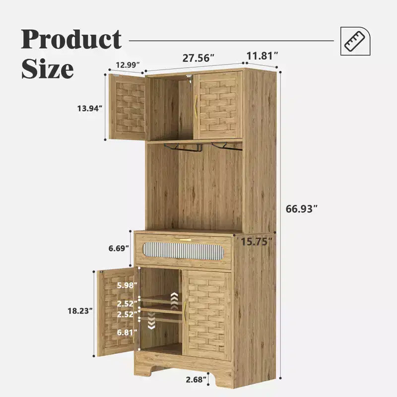 67''/71 Tall Freestanding Kitchen Buffet Cabinet with Doors and Drawer, Natural