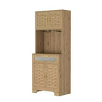 Mobile buffet da cucina a colonna con ante e cassetto, altezza 170/180 cm, naturale