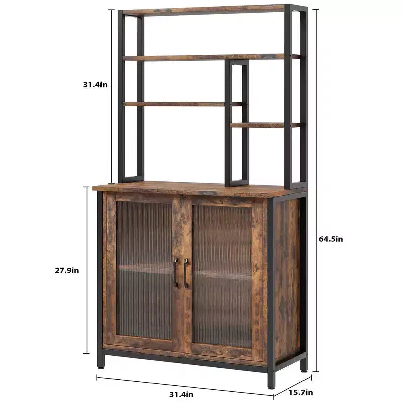 5-Shelf Bakers Rack with 2-Door Cabinet and Microwave Stand, Industrial Style, 31.4"W x 15.7"D x 64.5"H