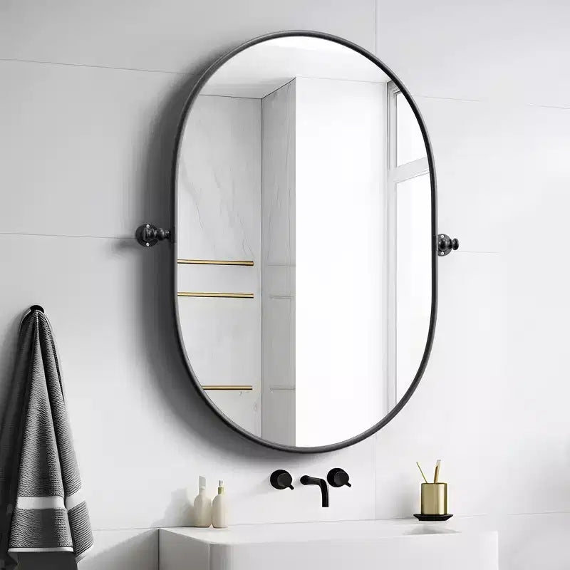Metal Frame Oval Pivot Bathroom Vanity Mirror