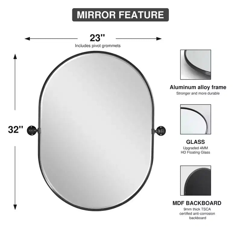 Metal Frame Oval Pivot Bathroom Vanity Mirror