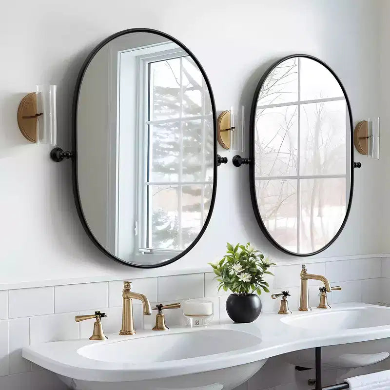 Metal Frame Oval Pivot Bathroom Vanity Mirror