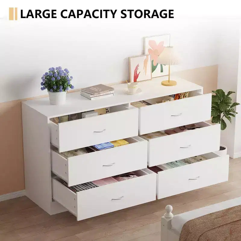 6-Drawer Wide Dresser 53.5 Inch, White