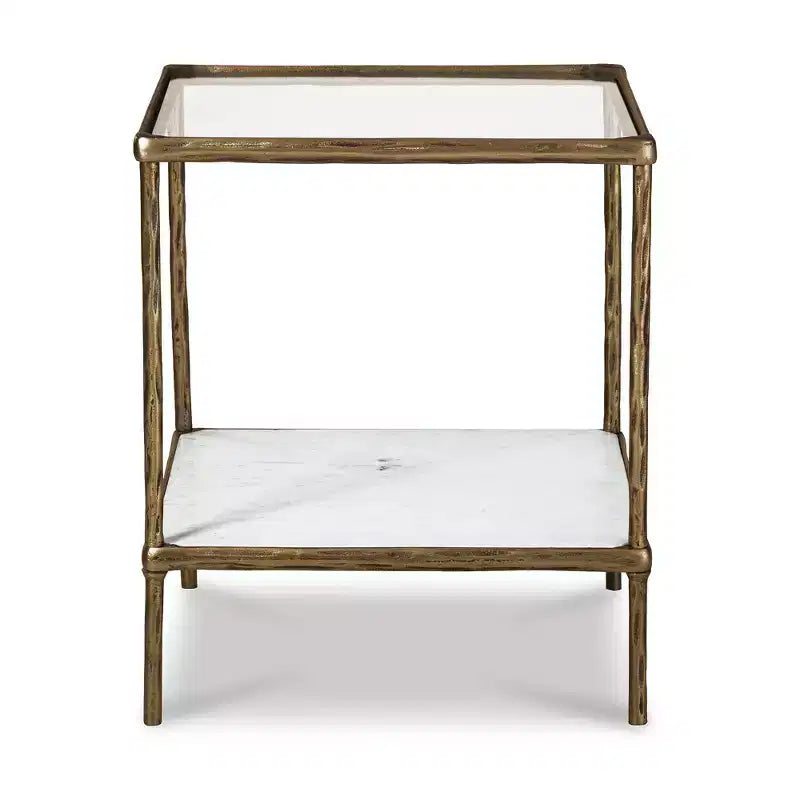 Accent Table with Glass Top and Marble Shelf