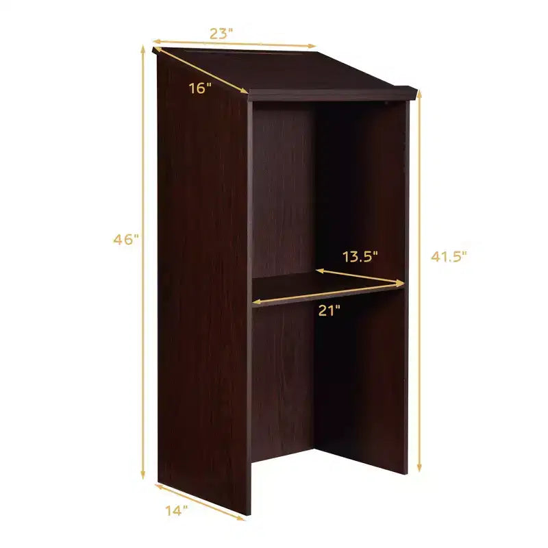 Wooden Floor Standing Podium with Adjustable Shelf, Pen Tray & Cable Holes