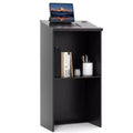 Costway Wooden Floor Standing Podium Speaking Lectern w/ Adjustable Shelf & Pen Tray & Cable Holes Brown/Black