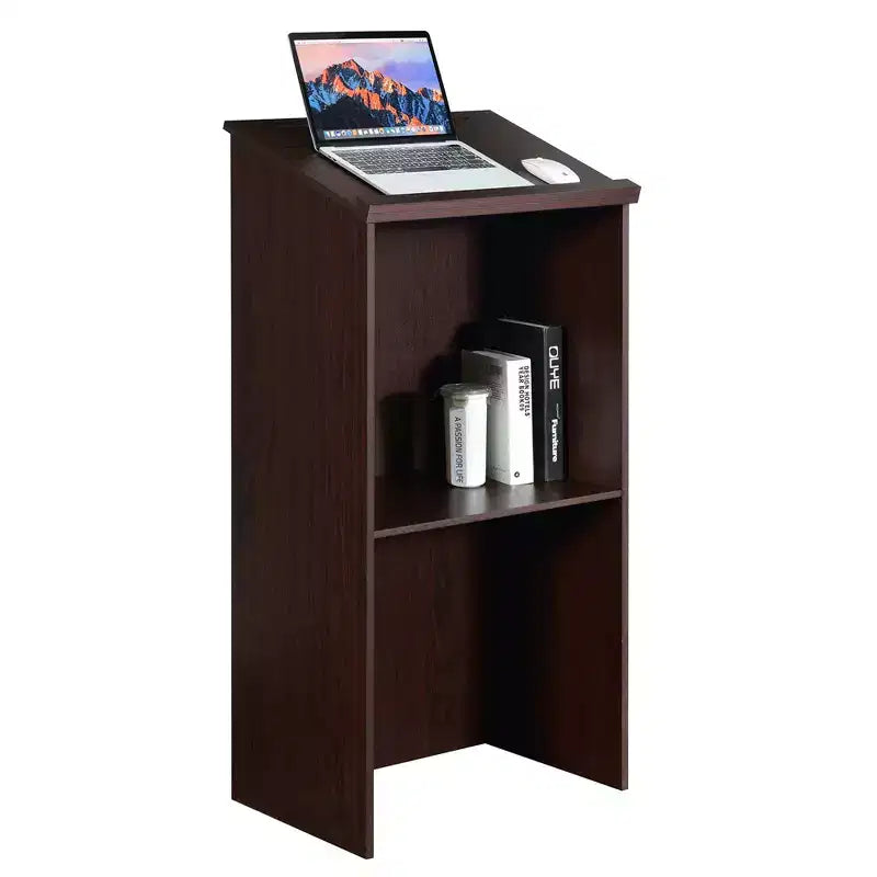 Wooden Floor Standing Podium with Adjustable Shelf, Pen Tray & Cable Holes