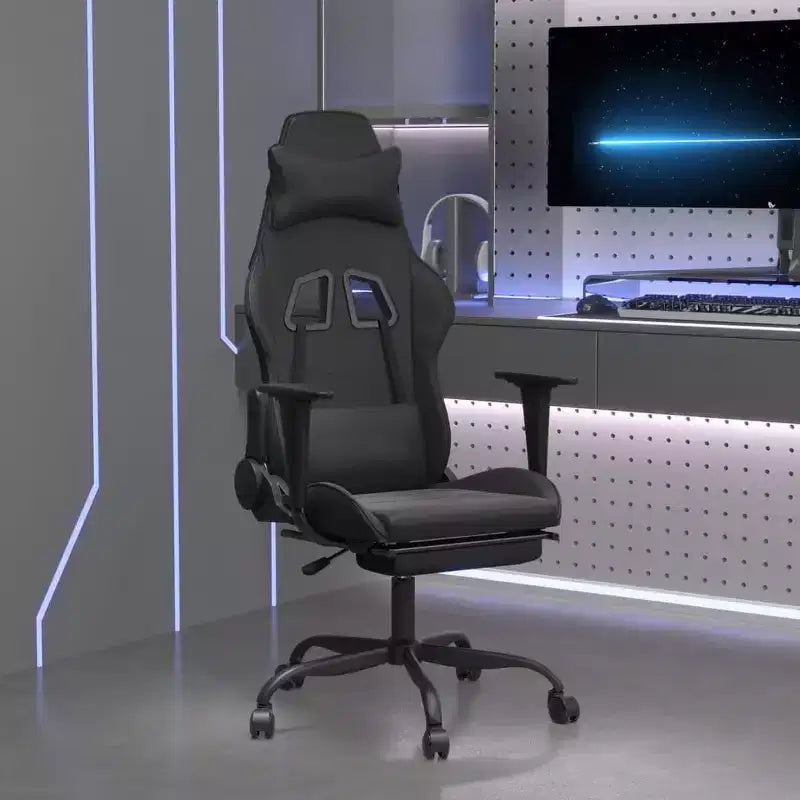 vidaXL Massage Gaming Chair with Footrest, Black, Faux Leather
