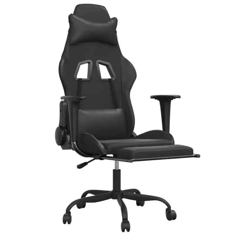 vidaXL Massage Gaming Chair with Footrest, Black, Faux Leather