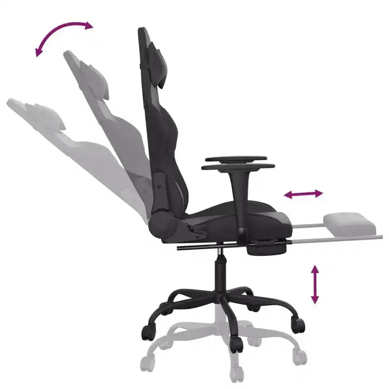 vidaXL Massage Gaming Chair with Footrest, Black, Faux Leather