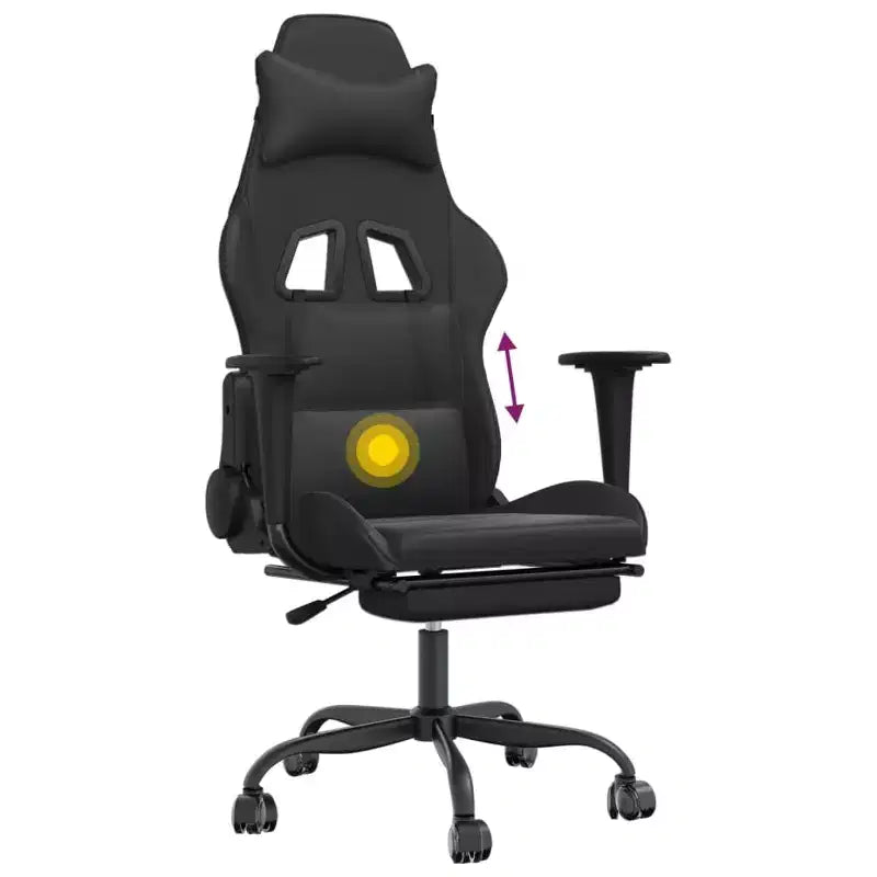 vidaXL Massage Gaming Chair with Footrest, Black, Faux Leather